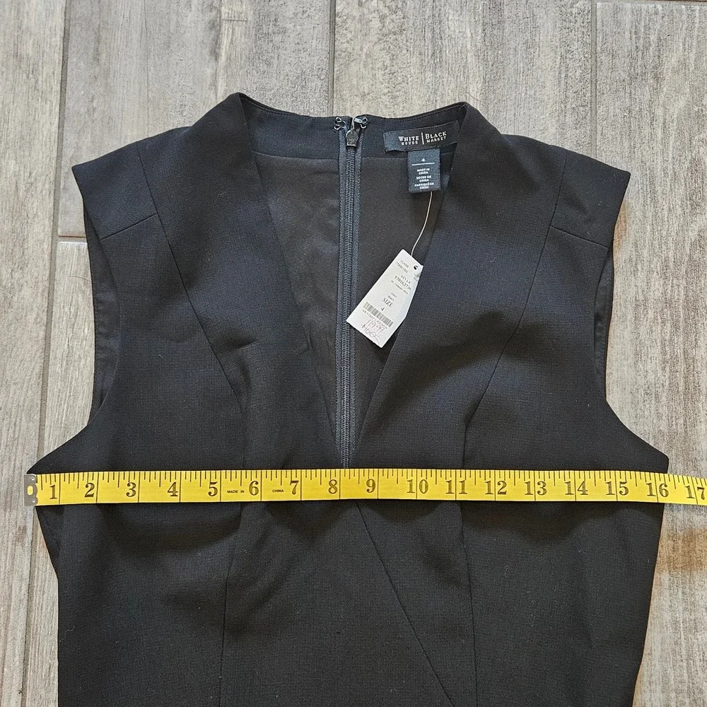 White House Black Market Sheath Dress Size 4 Black NEW V-Neck Sleeveless Stretch